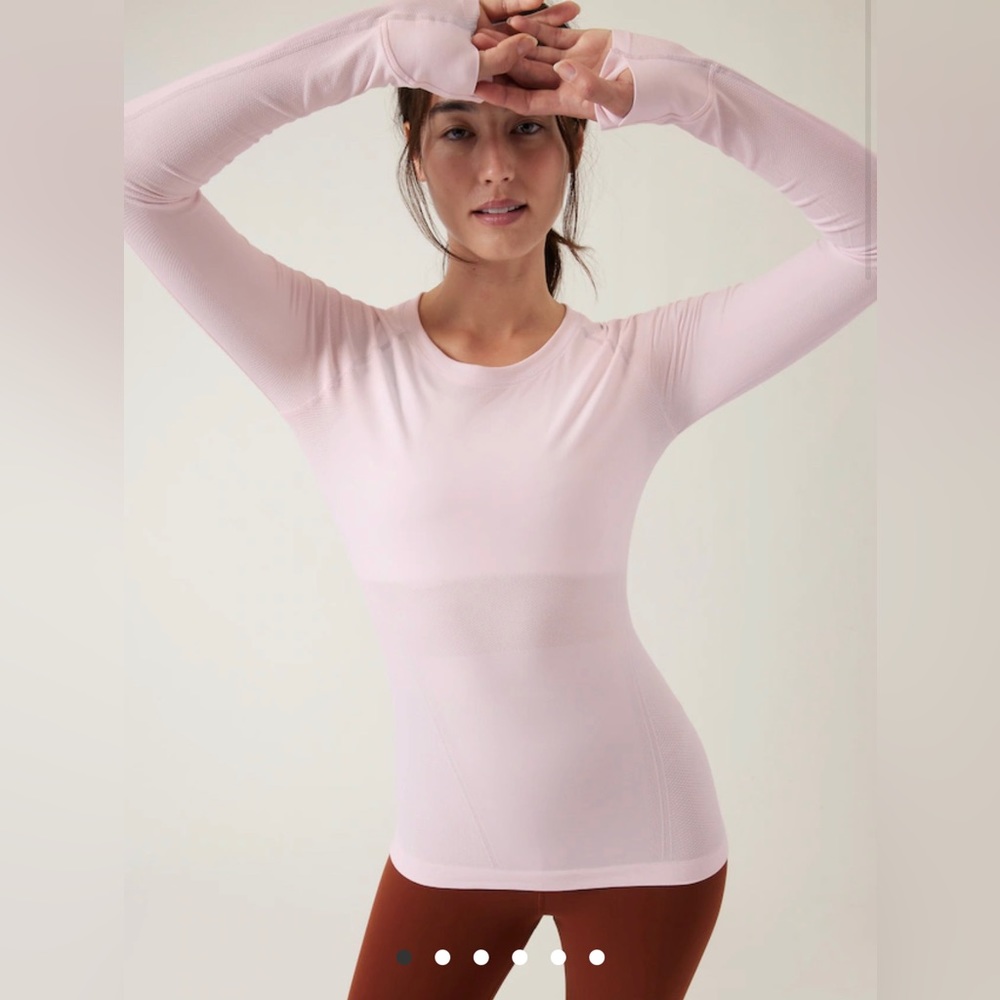Athleta Momentum Seamless Top long sleeve blush delicate pink 530524 thumb holes